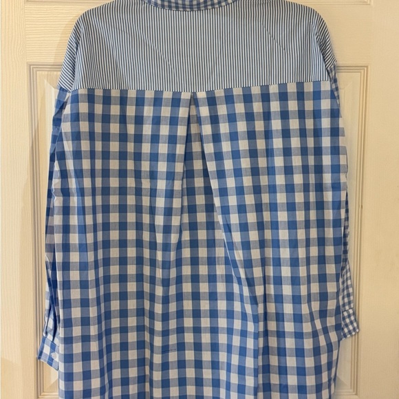 Blue Checkered and Striped Shirt Dress - Picture 3 of 3